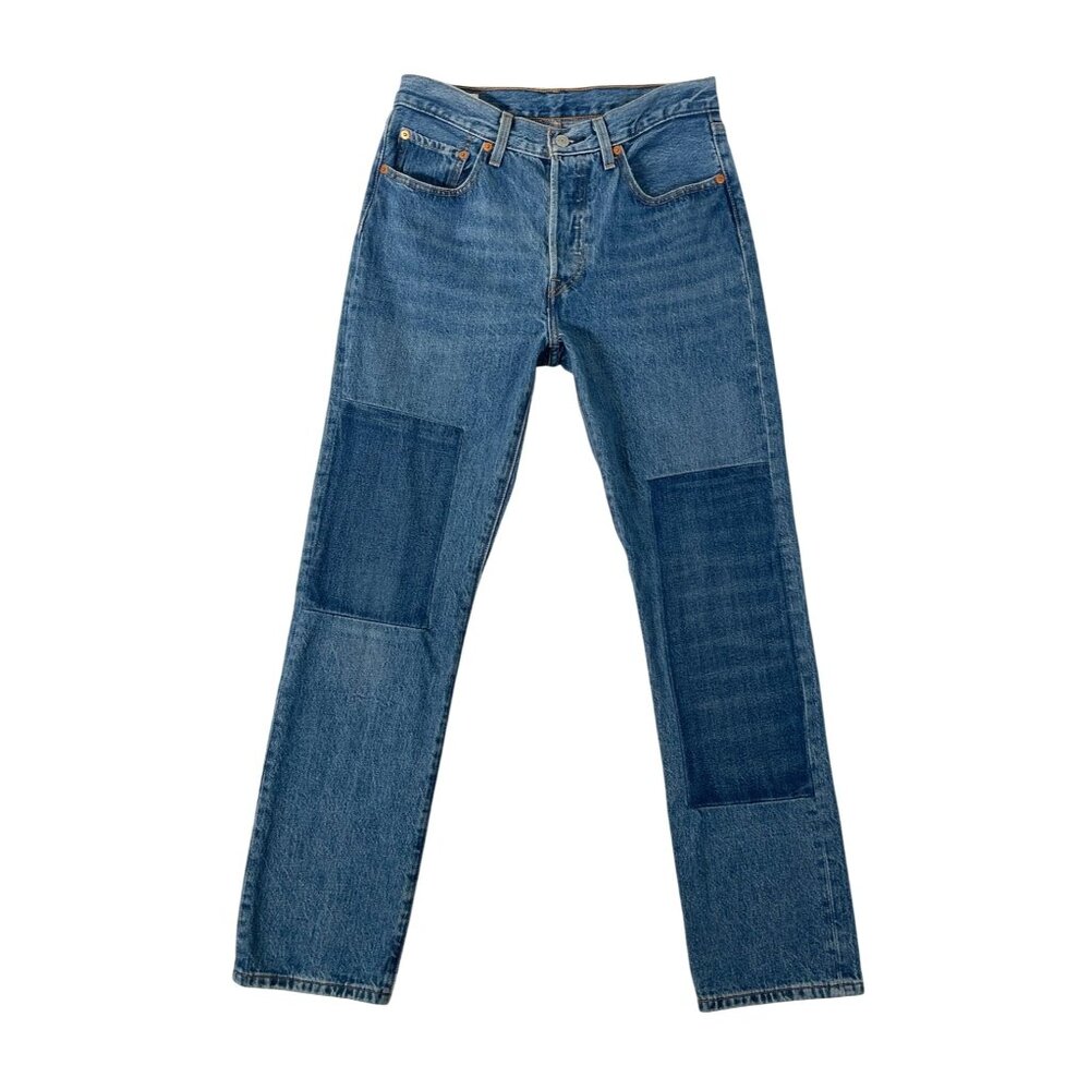 Levi's Straight Leg Patchwork Jeans in Medium Blue